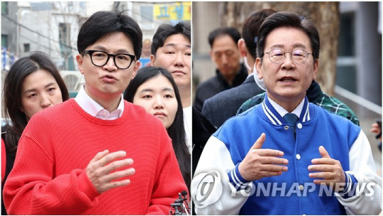 한동훈(왼쪽) 국민의힘 대표와 이재명 더불어민주당 대표. 연합뉴스